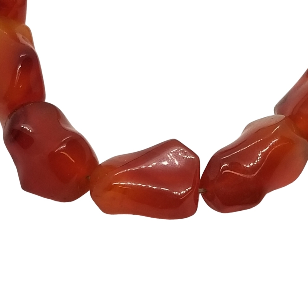 VINTAGE SHAPED & POLISHED CARNELIAN AGATE STONE BRACELET WITH 925 CLASP - Picture 3 of 5